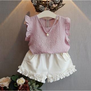 Áo voan ngắn tay + quần ngắn cho bé gái 2 món