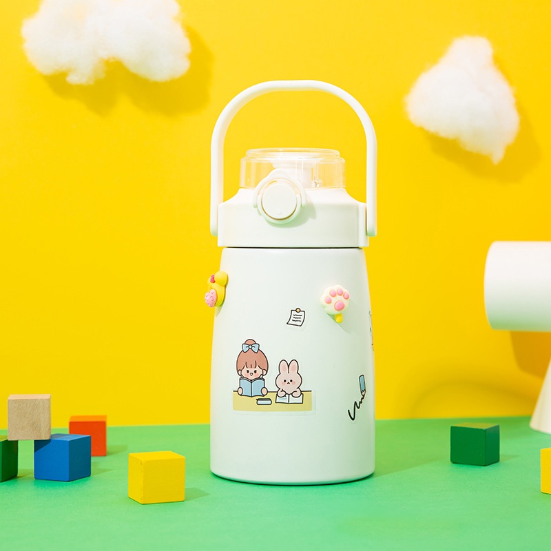 Bình đựng nước giữ nhiệt ruột inox cao cấp 800ml tặng kèm ống hút và sticker trang trí dễ thương (BGN800)