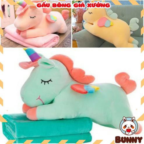 Bộ chăn gối văn phòng ngựa Pony 3 in 1,Gấu bông Ngựa Pony kèm mềm thiết kế xinh xắn thông minh tiện lợi,- 𝐁𝐔𝐍𝐍𝐘