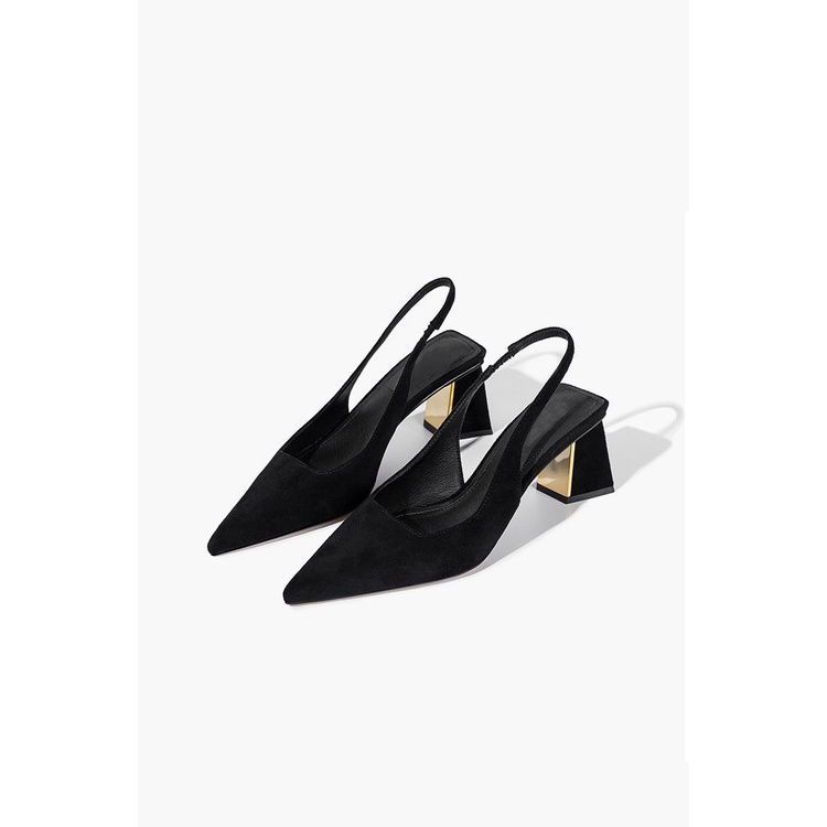 Giày cao gót nữ vuông 7p sandal slingback captoe gót metalic cao cấp - GCP246