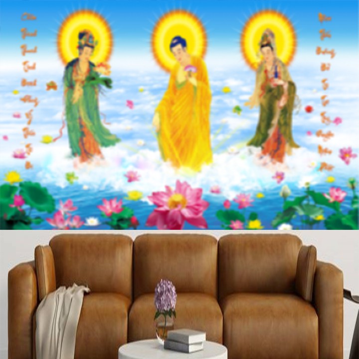 Tranh đá tây phương tam thánh DF548 - kích thước: 130 * 75cm. (TRANH CHƯA LÀM)