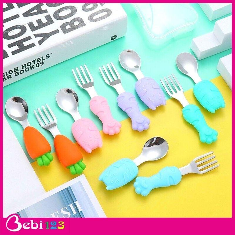 Set muỗng nĩa inox 304 Cà Rốt và Hình Mèo kèm hộp đáng yêu cho bé