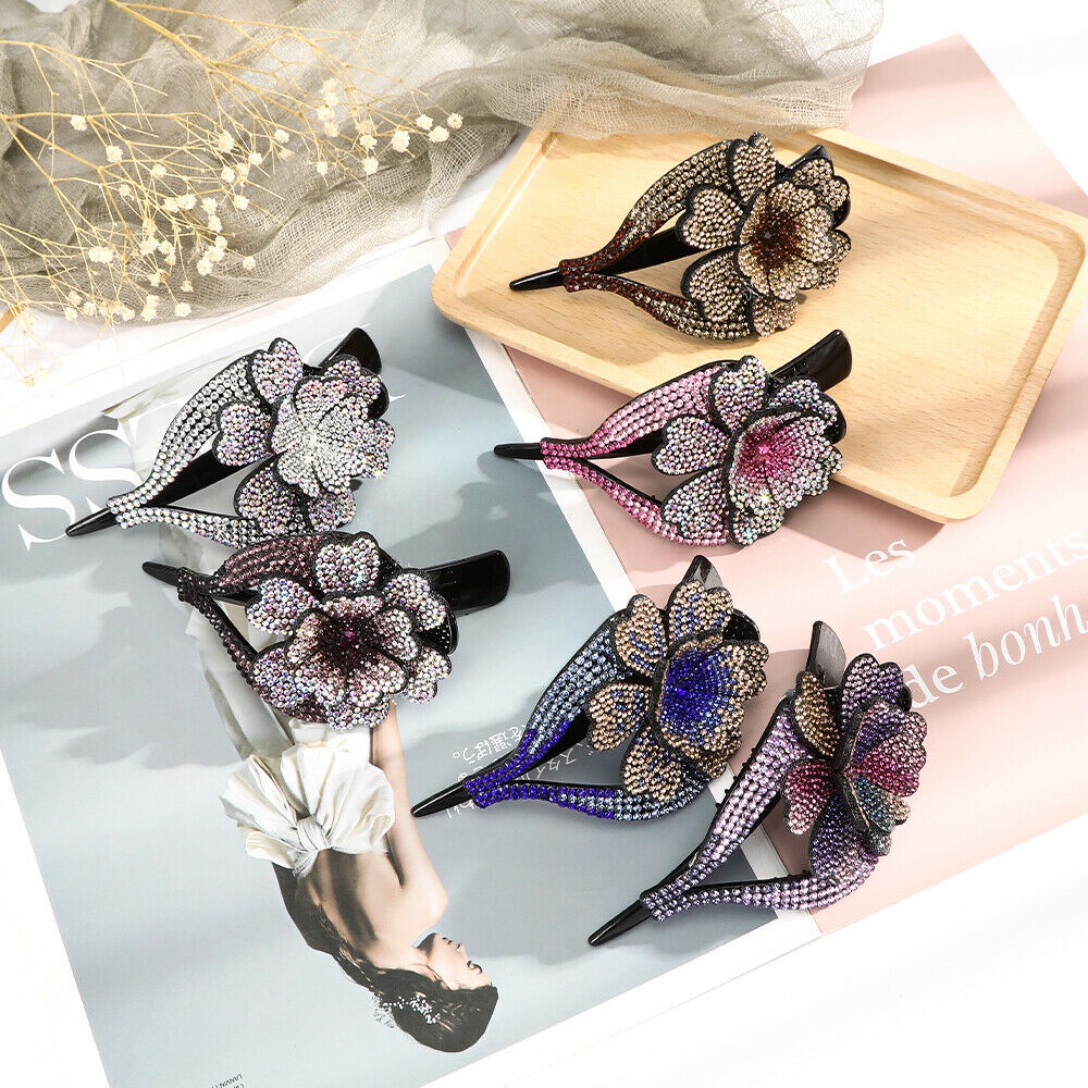 Kẹp tóc hình hoa đính đá thời trang dành cho nữ