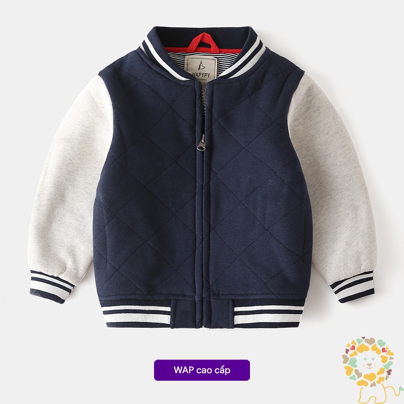 Áo Bomber bé trai WELLKIDS áo khoác cầu thủ bóng chày họa tiết đáng yêu hàng xuất Âu Mỹ