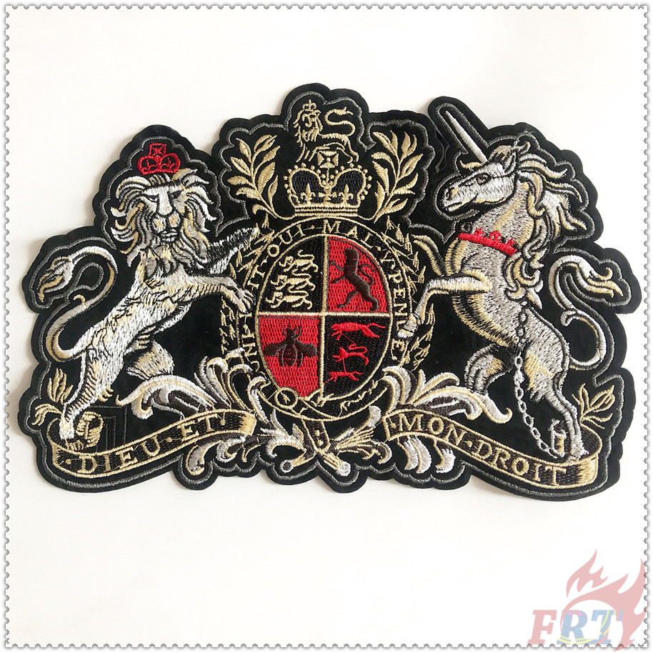 ✿ Royal Coat of Arms of The United Kingdom：Dieu Et Mon Droit Patch ✿ 1Pc Lion Horse Diy Sew on Badges Patches Clothing Accessories