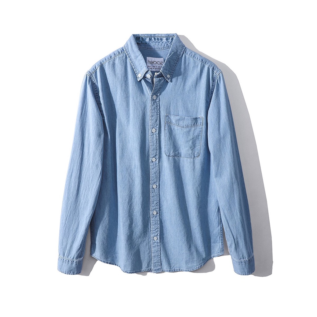 Áo sơ mi nam dài tay cổ bẻ 1 túi HEBOZ chất vải denim lên form sang chảnh - 00000713