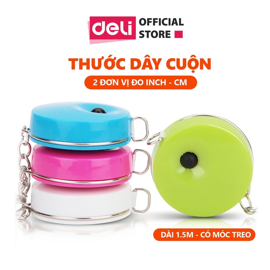 Thước dây văn phòng Deli - Dài 1.5m - Xanh lá / Xanh dương / Hồng / Trắng - 8214/79650 - vpp Diệp Lạc (sỉ/lẻ)