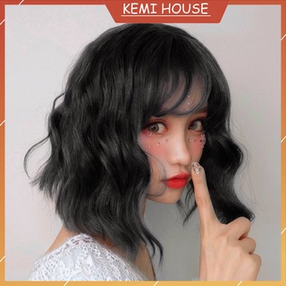 Tóc giả nữ nguyên đầu lửng xoăn ulzzang, tóc giả cả đầu ngang vai mái thưa