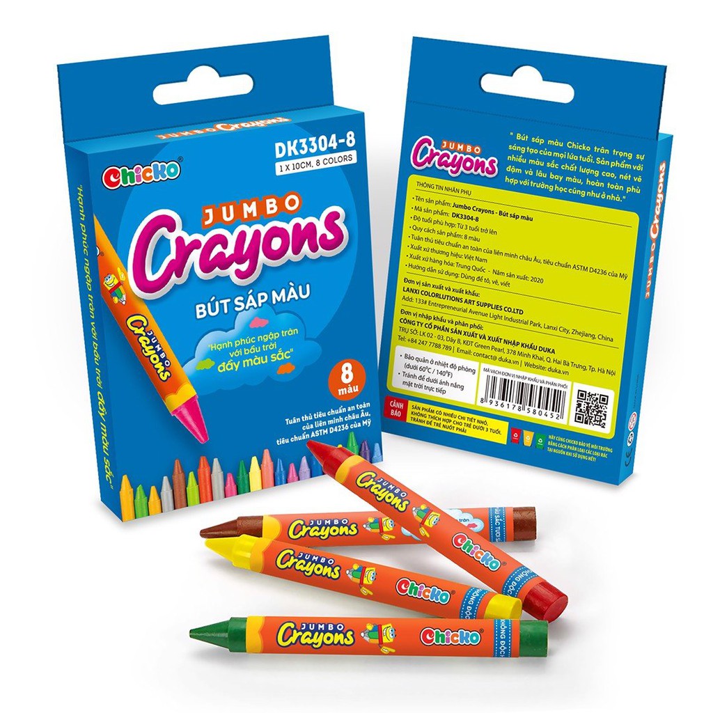 Bút Sáp Màu Duka: Bút Sáp Màu Jumbo Crayons (8 Màu) DK 3304 - 8