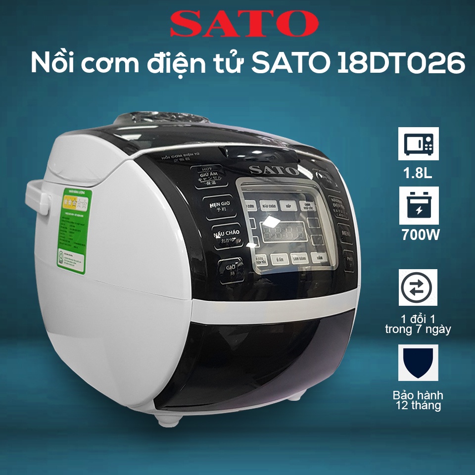 Nồi cơm điện tử Sato 18DT021 dung tích 1.8L công suất 700W - Nồi cơm điện phong cách Nhật Bản, công nghệ đến từ Nhật Bản