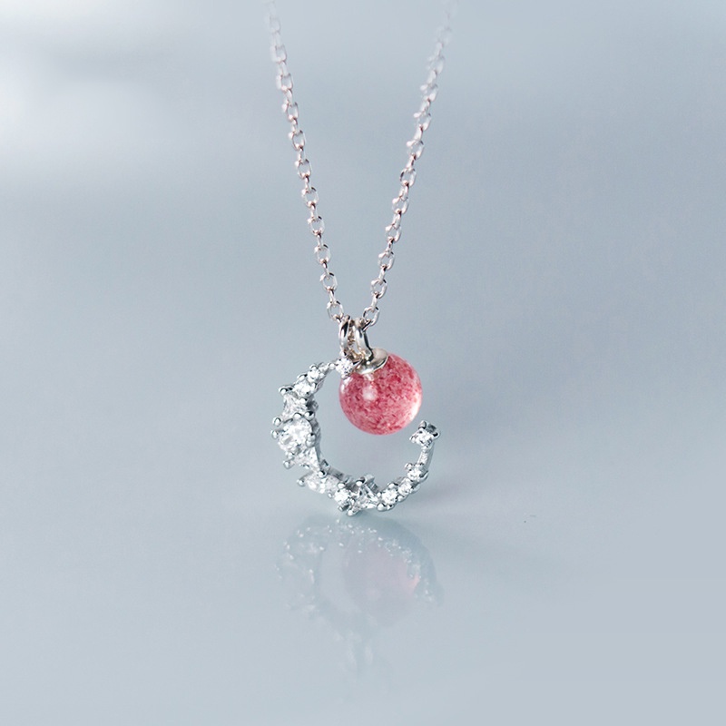 Dây chuyền bạc 925 mặt trăng khuyết đá hồng dâu tây ngọt ngào cho nữ - DB2637 - Bảo ngọc jewelry