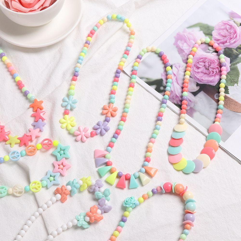 LAYOR1 1 Bộ Hạt Nhựa Hình Bướm / Bông Hoa / Ngôi Sao Làm Trang Sức Thủ Công DIY Cho Bé Gái