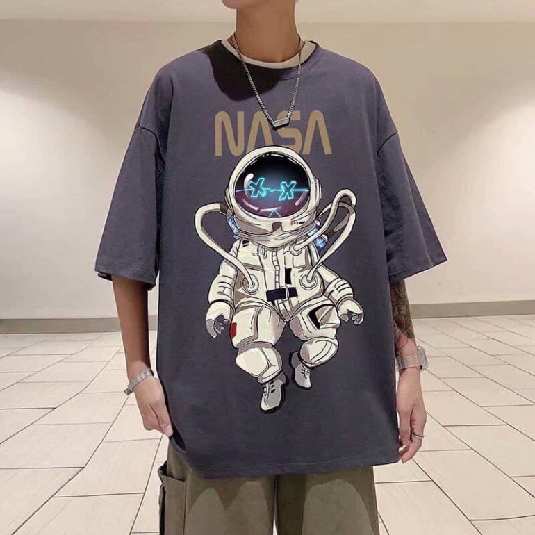 Áo Thun Tay Lỡ Unisex Cổ Tròn Form Rộng Basic Cotton Oversize Giá Rẻ In Hình Phi Hành Gia