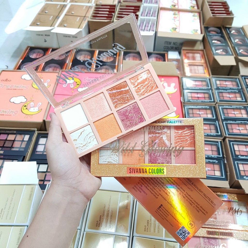 Bảng Phấn Má Hồng & Bắt Sáng Sivanna Colors WilD Glowing Ultra Pro Cheek & Highlight Palette HF3017