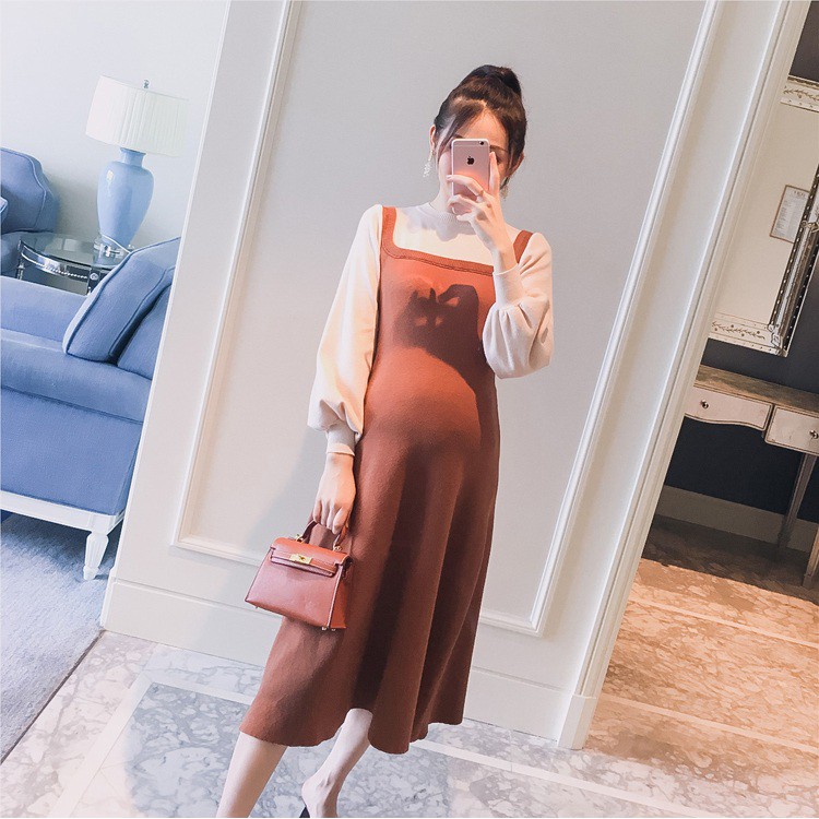 Váy đầm len suông thời trang dành cho mẹ bầu chất len dày dặn dáng xuông ấm áp mùa đông bà bầu