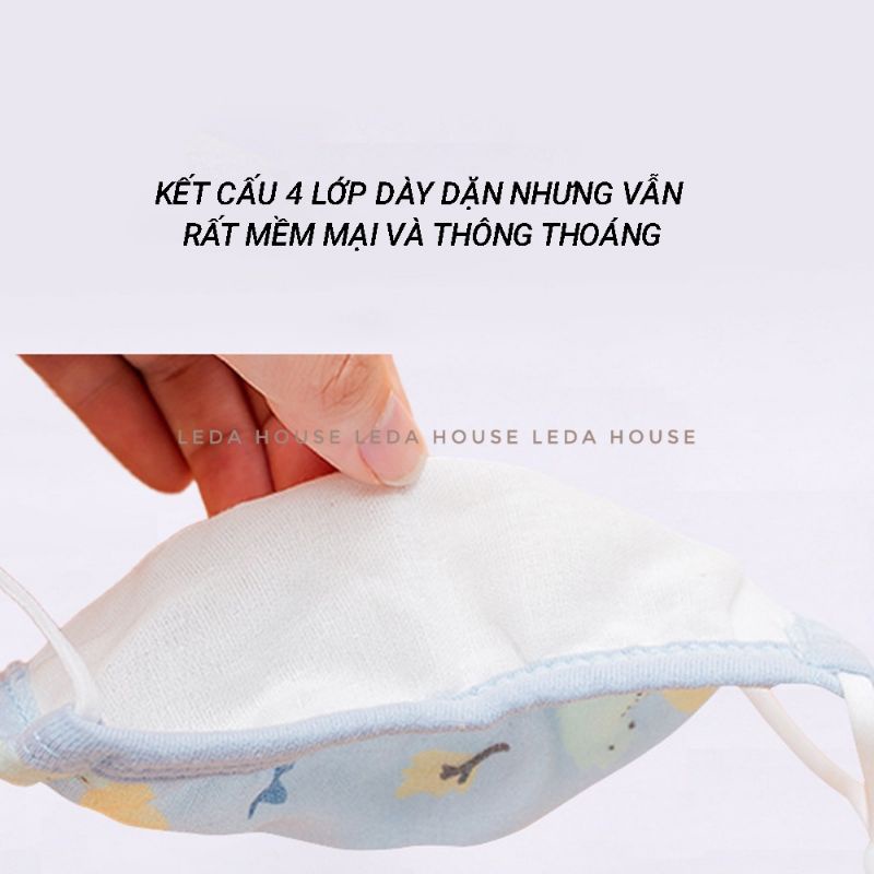 Khẩu trang vải cho bé sơ sinh 4 lớp chống bụi quai đeo tăng chỉnh thoải mái 6 tháng - 4 tuổi