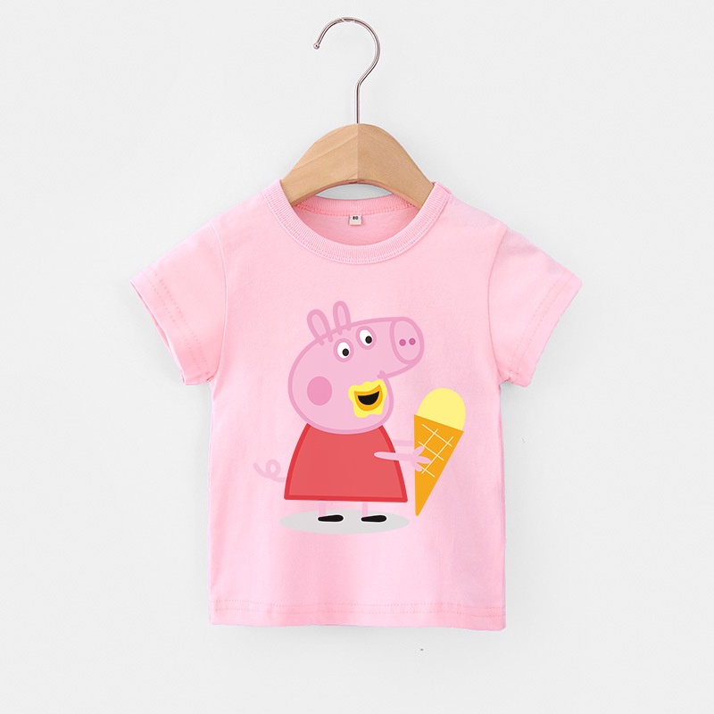 Áo thun chất liệu 100% cotton mềm hoạ tiết hoạt hình heo Peppa dành cho trẻ em 2021