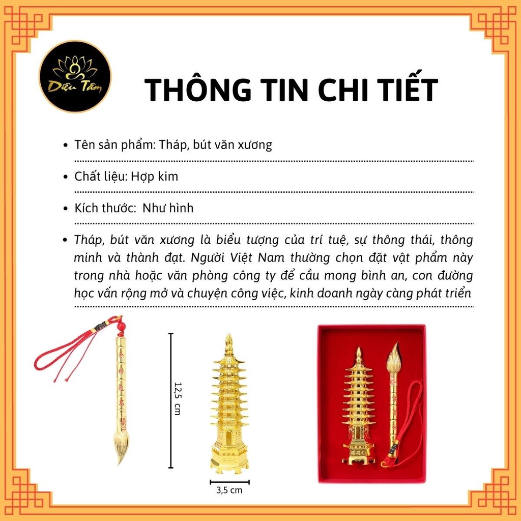 Tháp Văn Xương và bút văn xương đồ phong thủy để bàn kích vận đường học hành công danh sự nghiệp Diệu Tâm