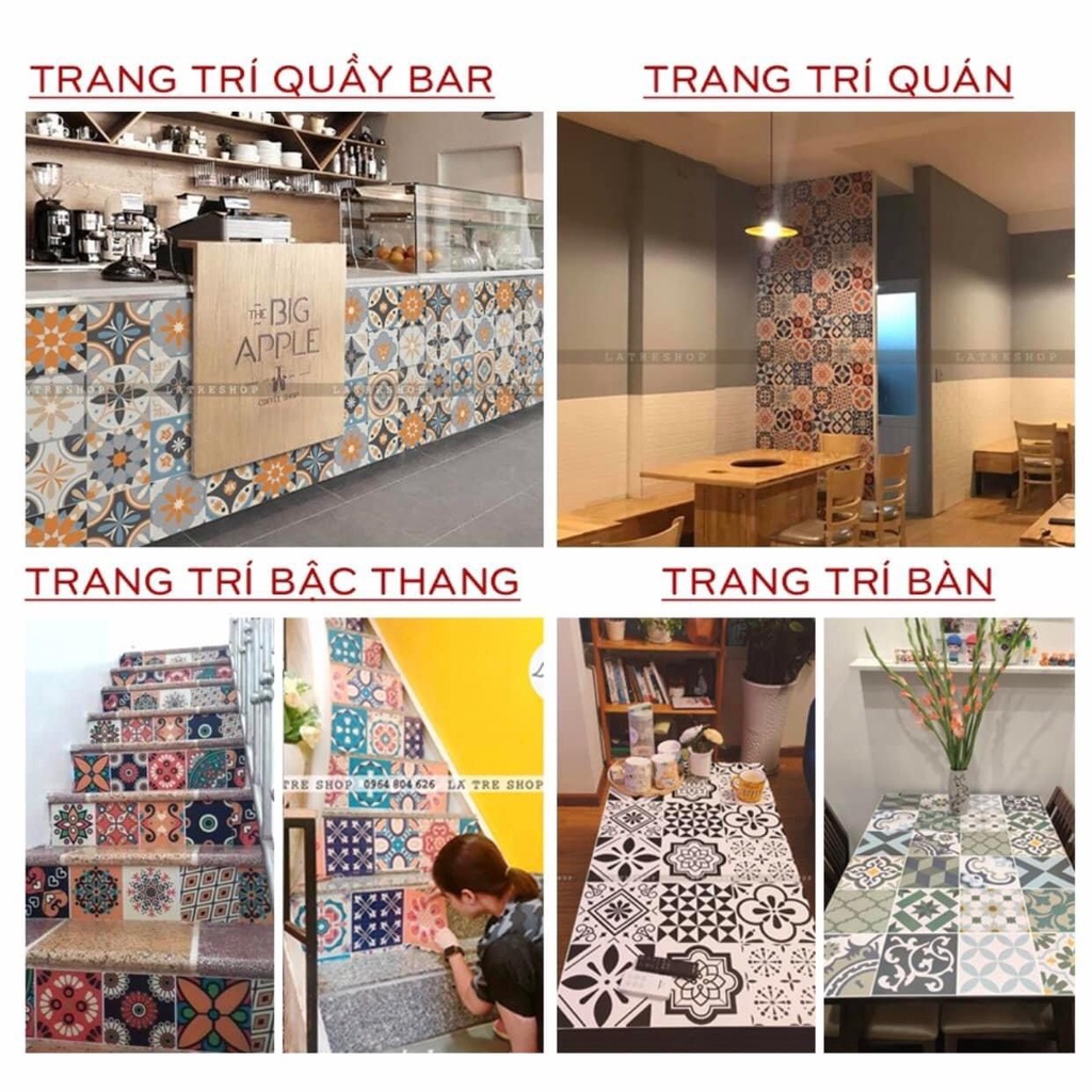 Decal gạch bông decor dán bếp kính nhà tắm decor chịu nhiệt dễ lau chùi đề can loại 1 Lá tre H64