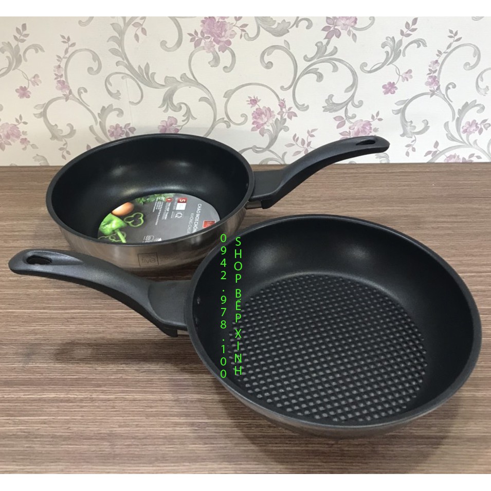 Bộ 2 chảo chống dính bếp từ Fivestar 24cm / 26cm / 28cm ( chảo chiên &amp; chảo sâu lòng ) , tặng 1 sạn dừa