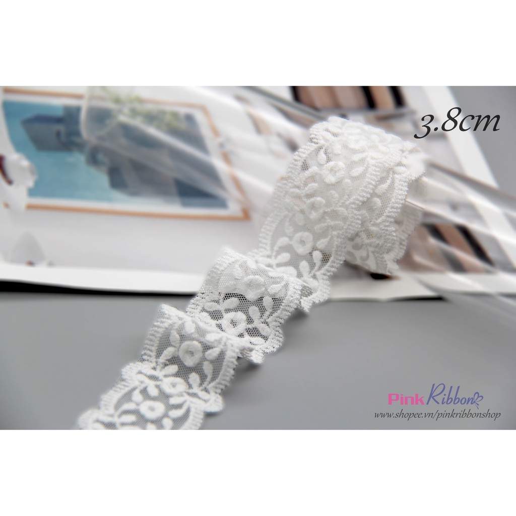 Ren thêu hoa trắng 3.8cm