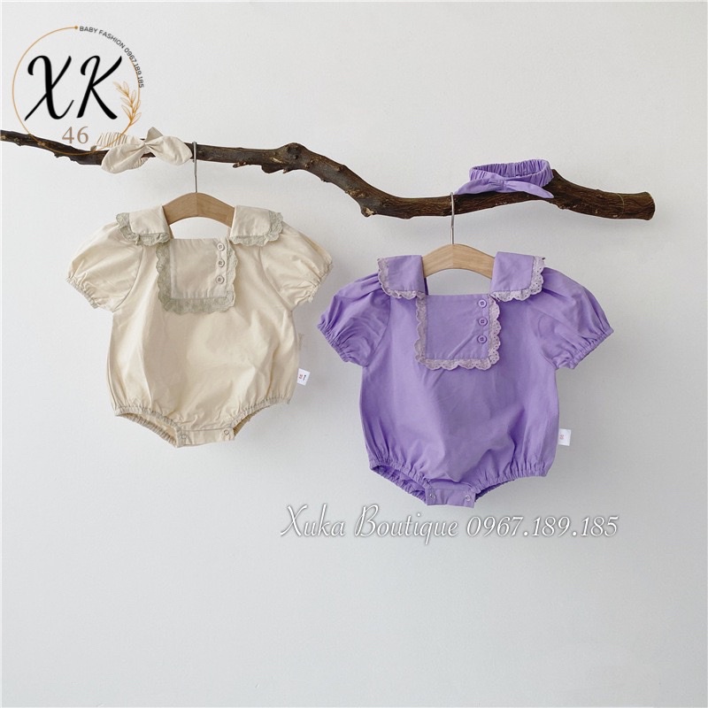 Bodysuit Cộc Tay Cổ Ren Kèm Nơ Bé Gái 0-2 Tuổi Xuka Boutique Set Quần Áo Sơ Sinh 2022