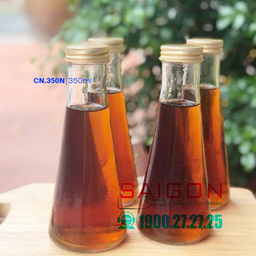 Chai Thủy Tinh Hình Nón 350ml Nắp Nhôm