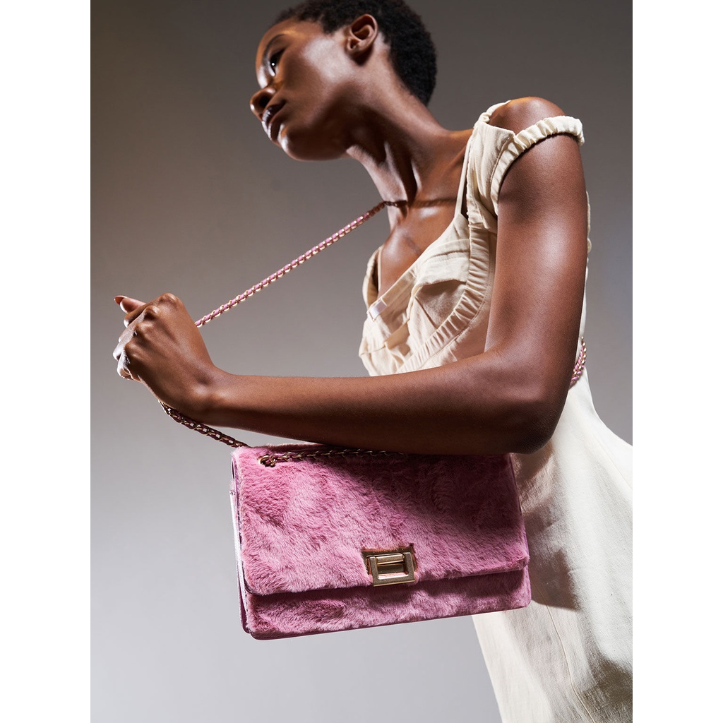 Túi ví CNK giả lông thỏ màu hồng nữ tính siêu dễ thương mấu hot của nhà CNK