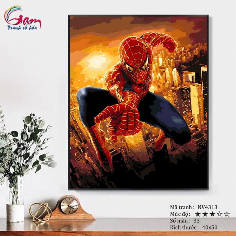 Tranh tô màu theo số cho người lớn Gam anh hùng Marvel Người nhện Spider man NV4313