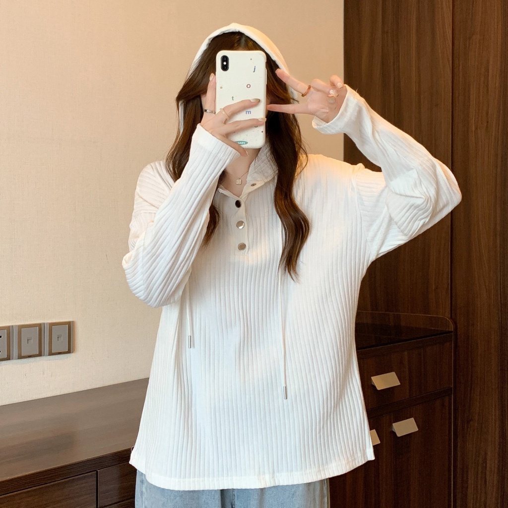 Áo Hoodie Nữ Mỏng Vải Nhung 🦋 Áo Thun Dài Tay Cúc Bấm 3 Màu 🦋