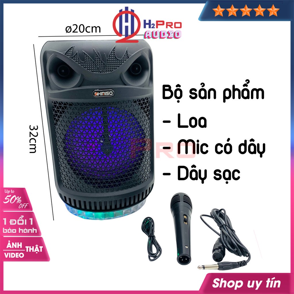 Loa Bluetooth Karaoke Mini, loa hát karaoke KIMISO QS-620 bass 16 cao cấp-Đèn led 7 màu, Tặng kèm 1 Micro có dây - H2pro