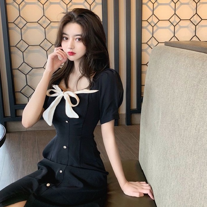 Đầm dáng dài Perty phối nơ thời trang mùa hè Hàn Quốc dành cho nữ