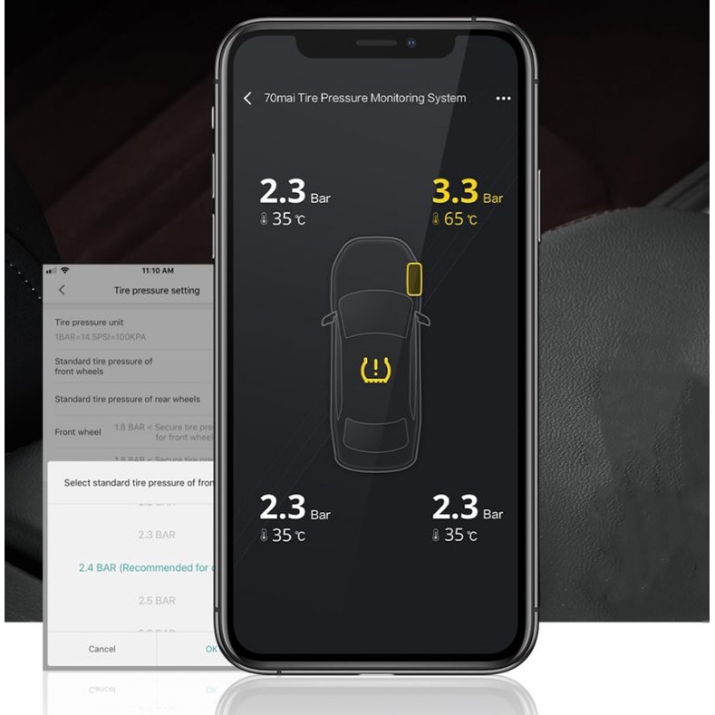 Cảm Biến Áp Suất Lốp Ô tô Xiaomi 70 mai Van Ngoài Cao Cấp Bản Quốc Tế TPMS Xe Hơi Năng Lượng