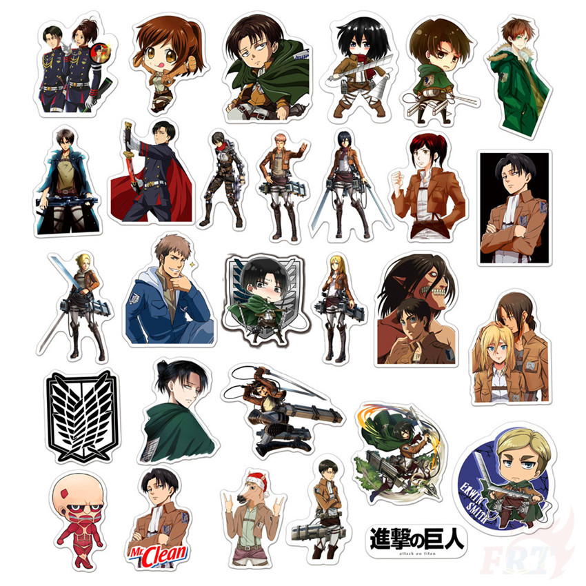 Bộ 50 miếng dán trang trí DIY họa tiết Eren Mikasa Ackerman Armin Arlert Levi anime Attack On Titan 01 chống thấm nước