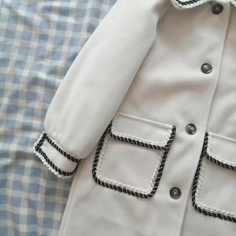 Áo khoác dạ dáng dài cổ polo thêu viền cổ tay và túi áo phiên bản mới phong cách Hàn Quốc | BigBuy360 - bigbuy360.vn