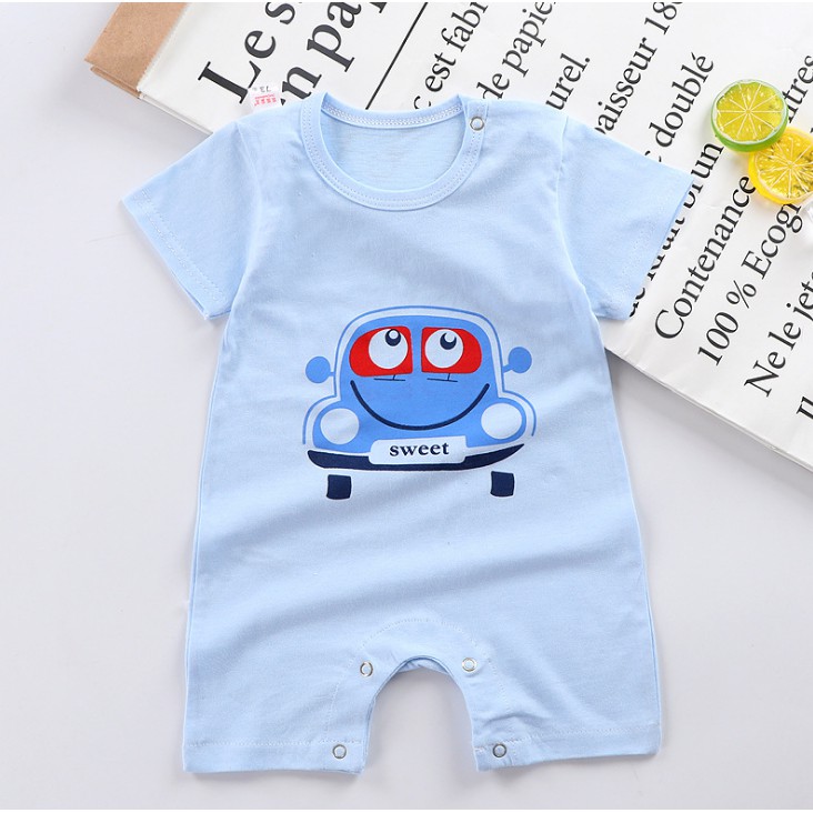 Đồ liền sơ sinh áo liền quần mùa hè ngắn tay bé trai bé gái body cúc vai từ 0-1-2 tuổi 100% cotton 2019