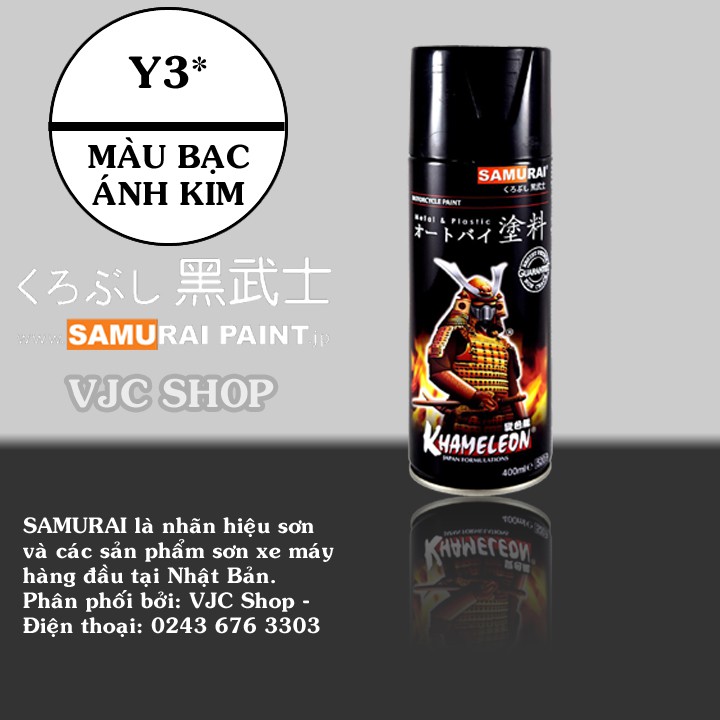 Chai sơn xịt sơn xe máy cao cấp SAMURAI màu bạc ánh kim Y3* dung tích 400 ml