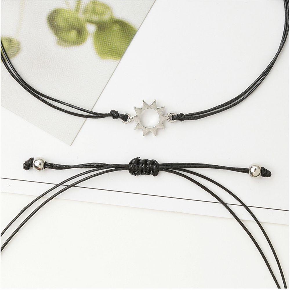 MOILYVN Set 2 Vòng Tay Dây Bện Màu Đen Mặt Trăng / Mặt Trời Sáng Tạo