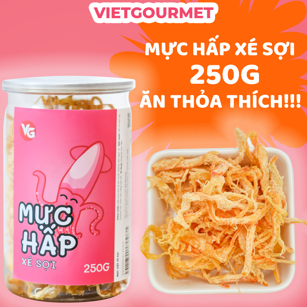 Mực hấp nước dừa xé sợi ăn liền 250g VIETGOURMET, Mực xé nguyên vị thơm ngọt không bột/ Đặc sản Miền Trung làm quà tặng