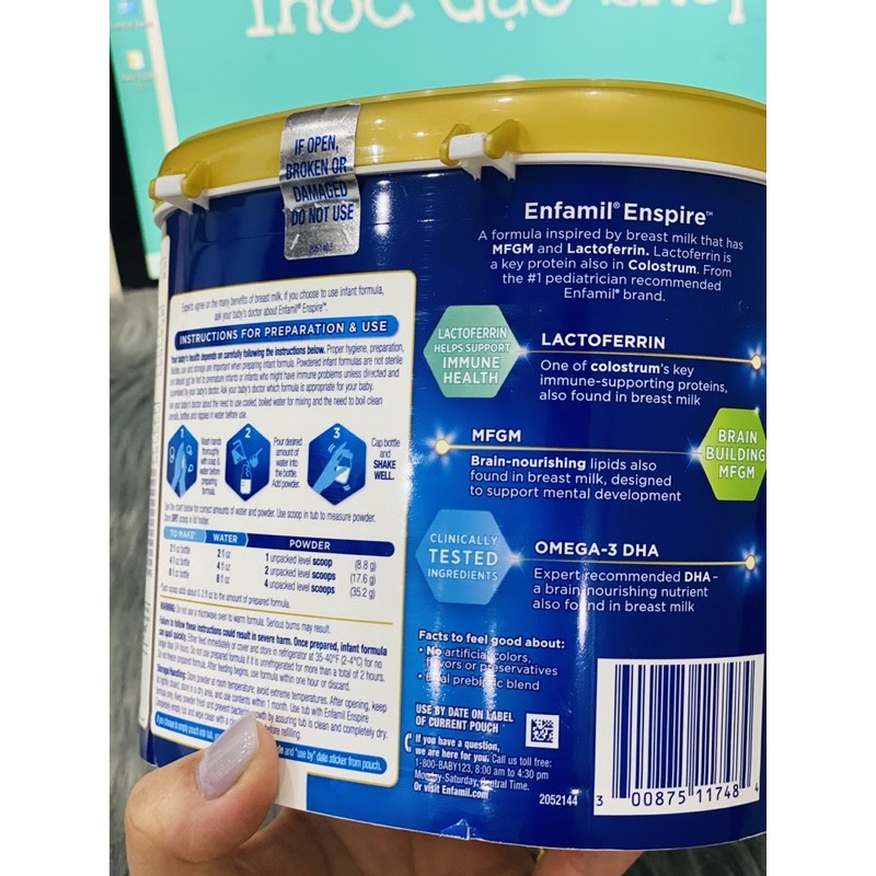 Sữa bột Enfamil Enspire Infant Formula 581gr nội địa Mỹ date mơi nhất T5/2022