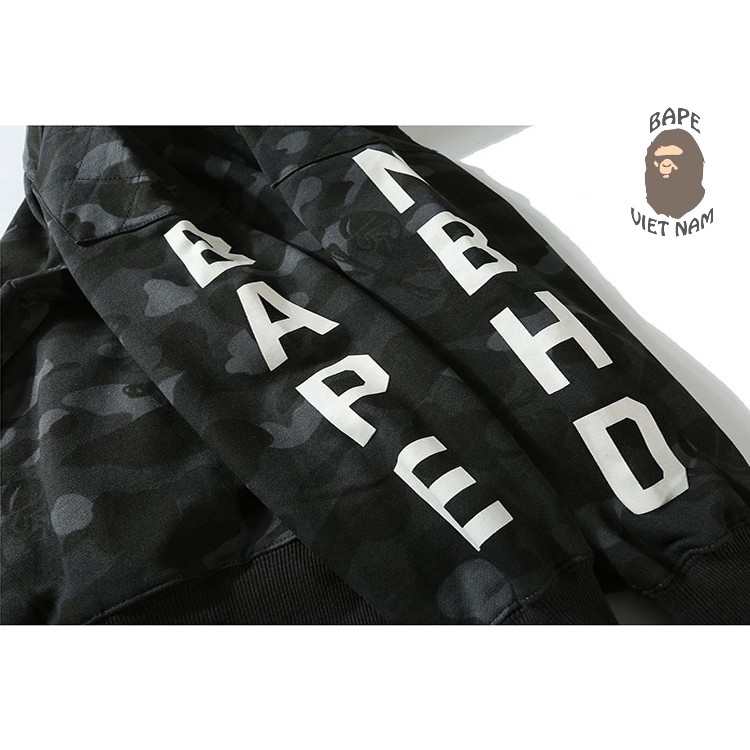Jacket Bape Shark x NBHD Camo Black fullzip , Áo Hoodie Bape Cá Ngáo