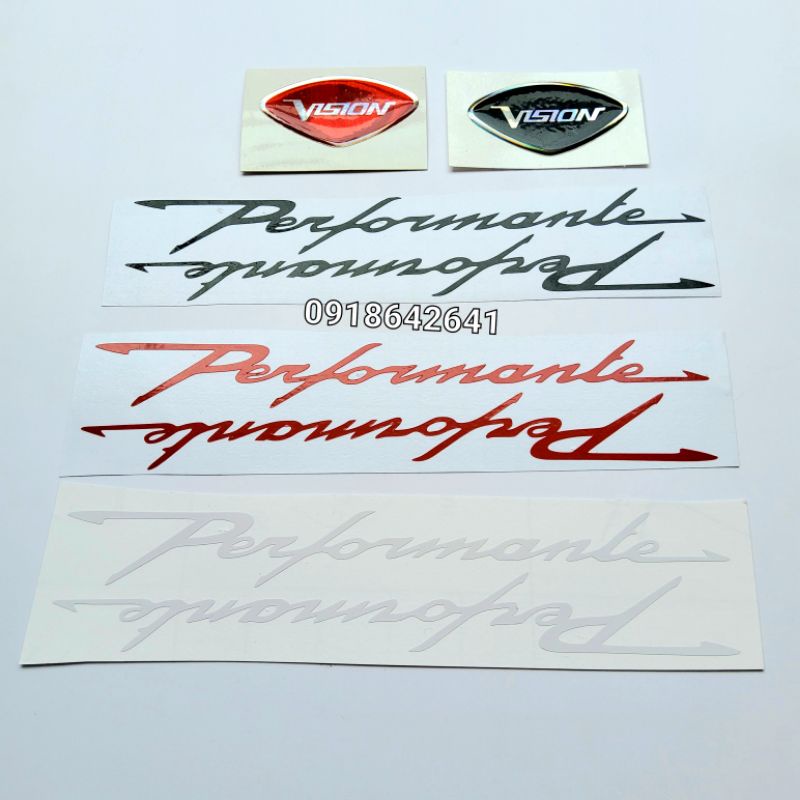 Combo tem chữ performante chìm và logo mặt nạ vision như zin