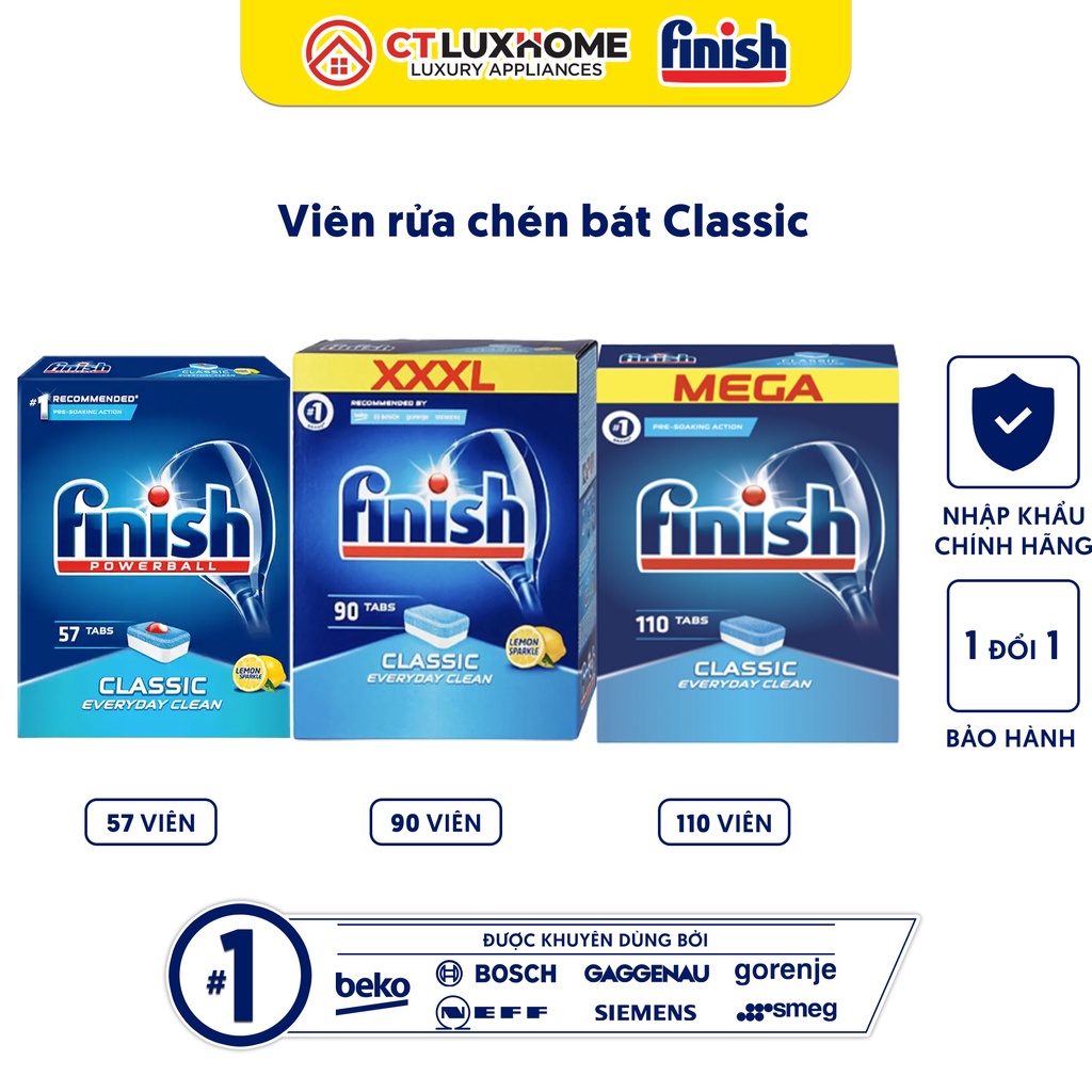 Viên rửa bát Finish Classic 57 viên, 90 viên, 100 viên, 110 viên, 120 viên - Hàng chính hãng