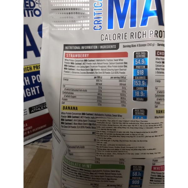 [Tặng Bình] Critical Mass 6kg Sữa Dinh Dưỡng Tăng Cân Nhanh Cao Cấp Cho Người Gầy Applied Critical Mass 6kg - Uk