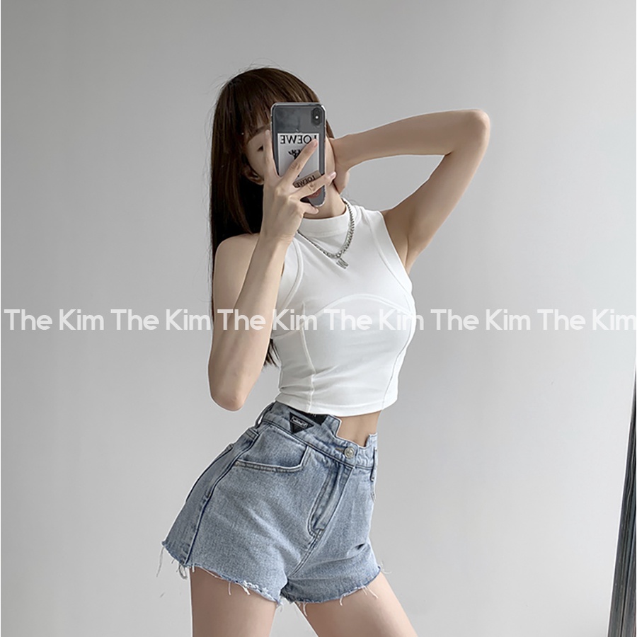 Áo ba lỗ cổ cao croptop , thun trơn sát nách viền bo nách cổ ôm body The Kim A123