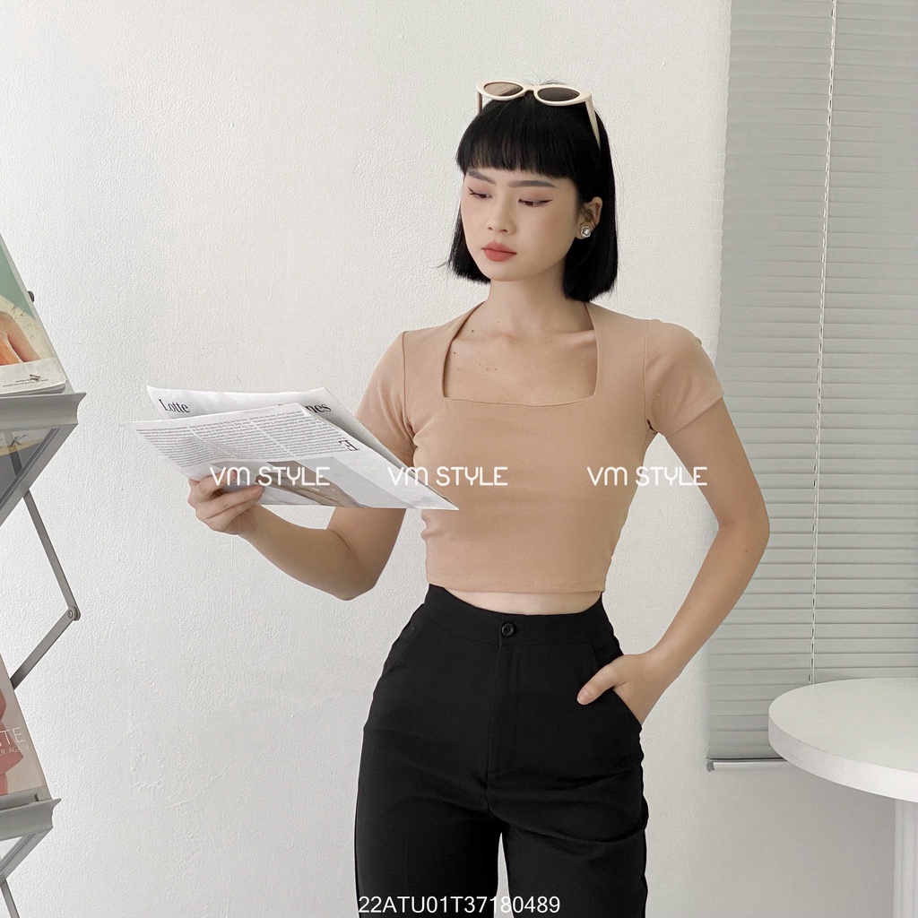 Áo thun tay ngắn crop cổ U kiểu ulzzang thời trang nữ VM STYLE 22ATU01T371804