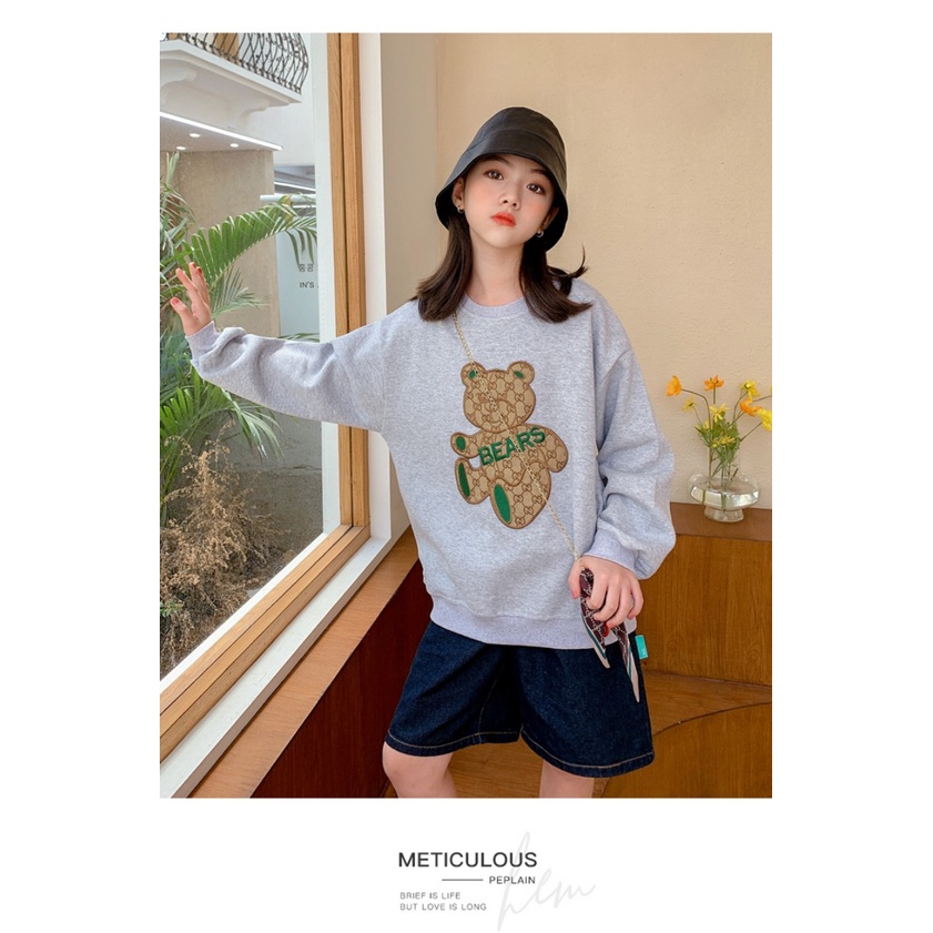 Áo nỉ bé gái, áo sweater cho bé gái 14-45kg Gấu cực kì sang chảnh, vải dày dặn, giữ ấm tốt, hàng may kĩ.GAU55