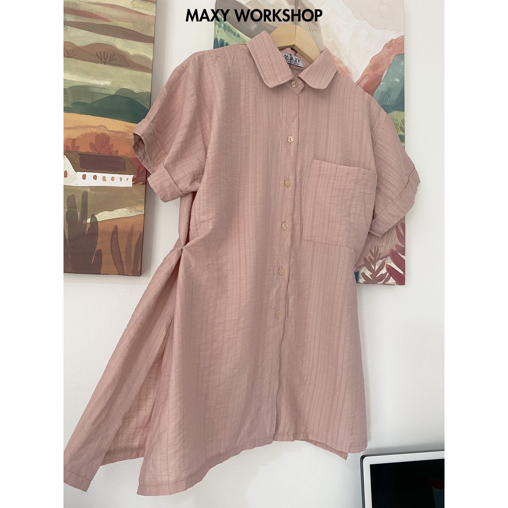 Áo sơ mi tay ngắn cách điệu bên eo Button Sleeve Shirt Pink Maxy Workshop
