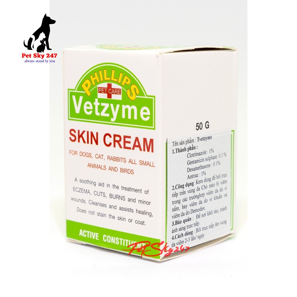 Kem Mỡ Vetzyme Skin Cream Bôi Vi.êm Da Trên Chó Mèo Hộp 50G