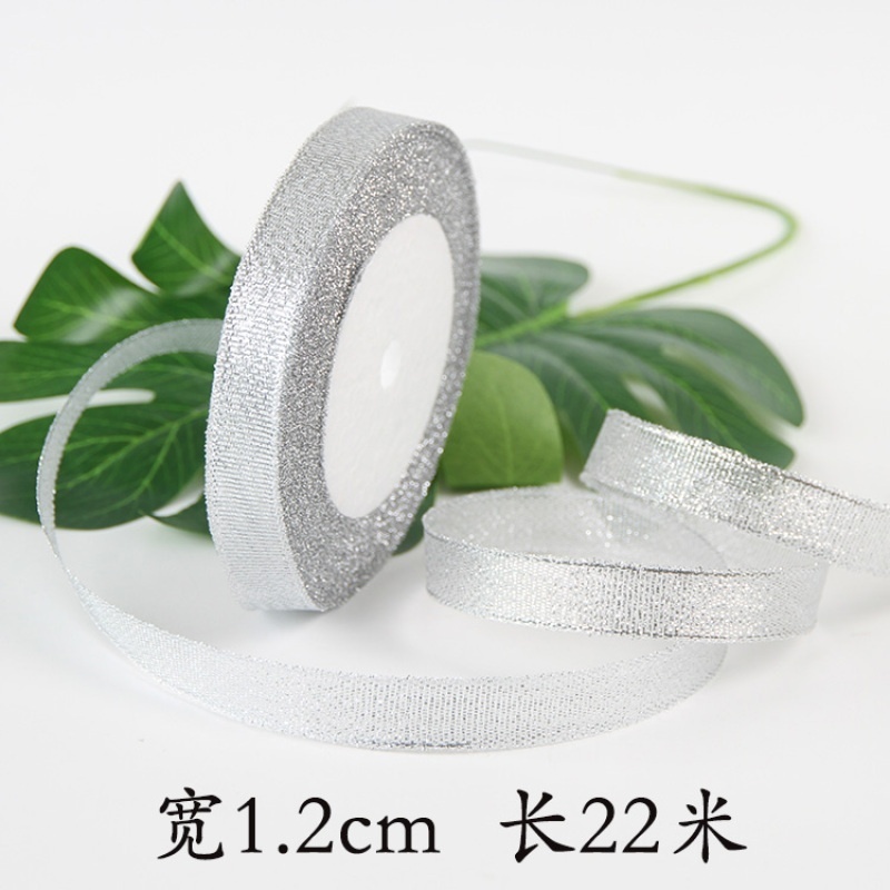 Cuộn Dây Ruy Băng Kim Tuyến Màu Vàng / Bạc 6 / 10 / 12mm X 22m Dùng Gói Quà